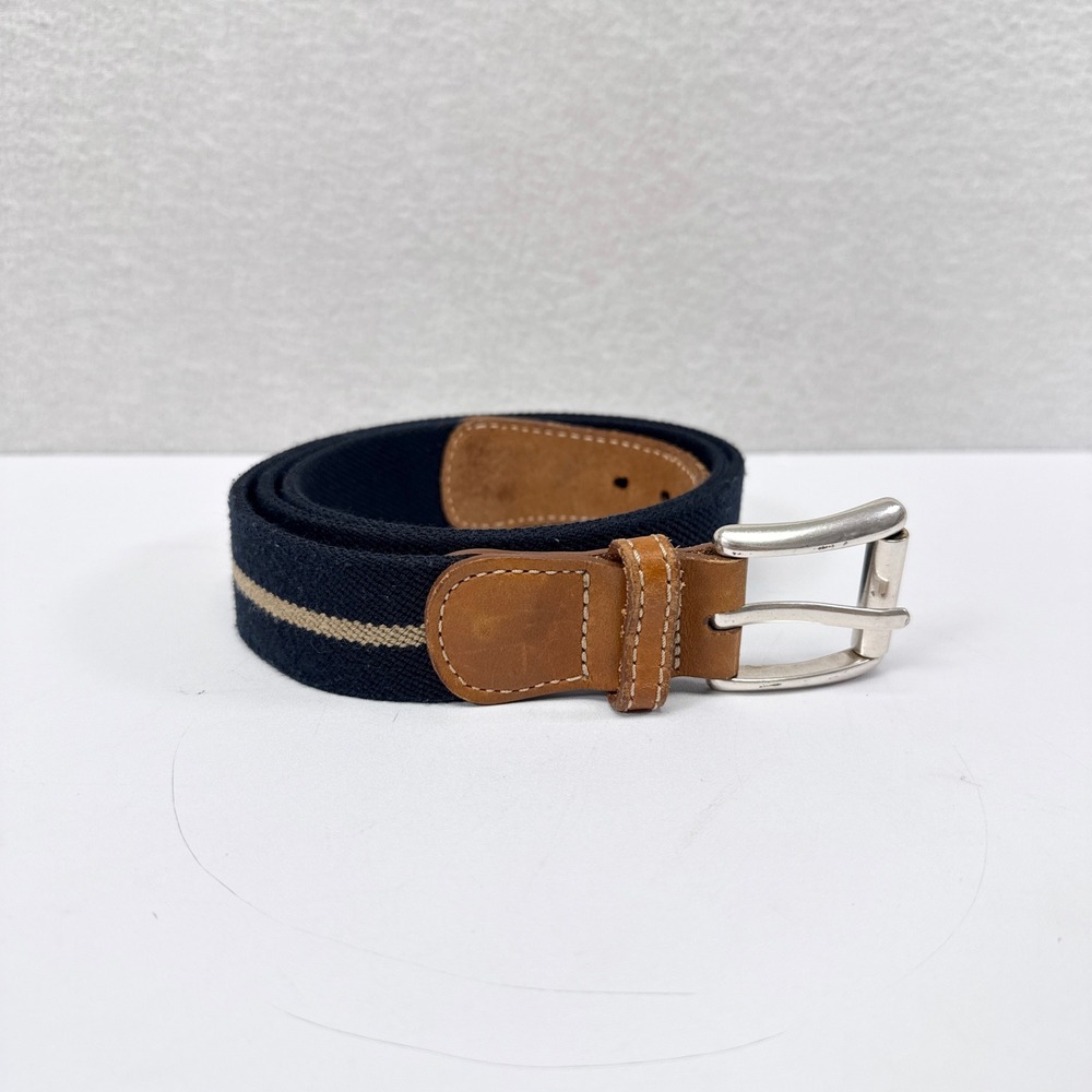 LL Bean Belt Mens Size 38 Blue White Preppy Leather Outdoors Casual